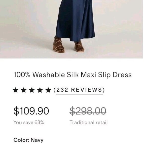 Quince 100% Silk Maxi Slip Dress. Large. Navy. Washable. Perfect Condition. - Picture 2 of 16